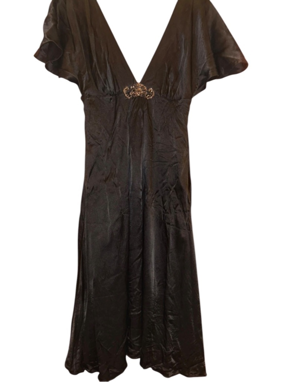 Zara Black V-Neck Midi Dress with Decorative Waist Detail - Picture 3 of 5